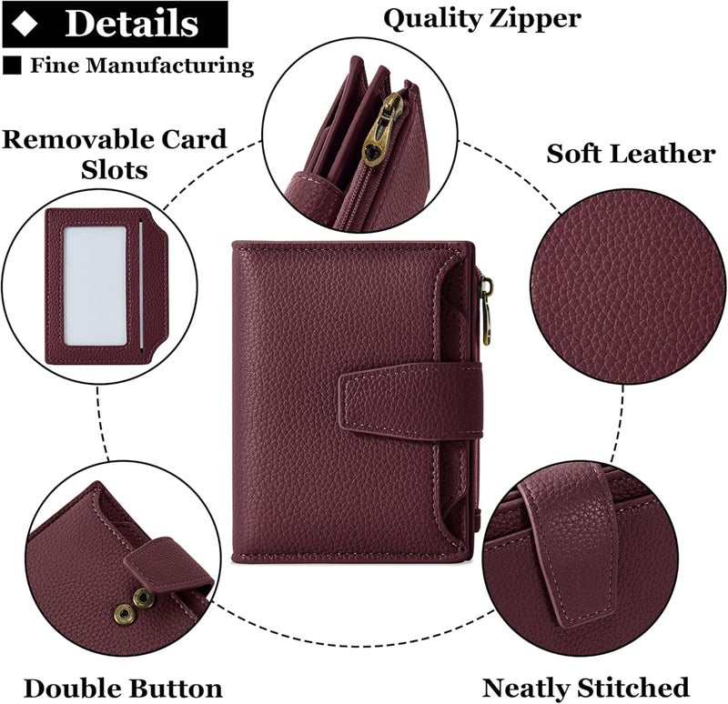 Airkit Small Wallet Women RFID Blocking Soft Leather Bifold Compact Card Holder Wallet for Women with Zipper Coin Pocket 4 ID Window - Image 5